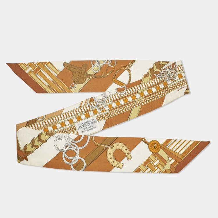 Pre Owned Hermès Brown Silk Brides et Gris-Gris Twilly