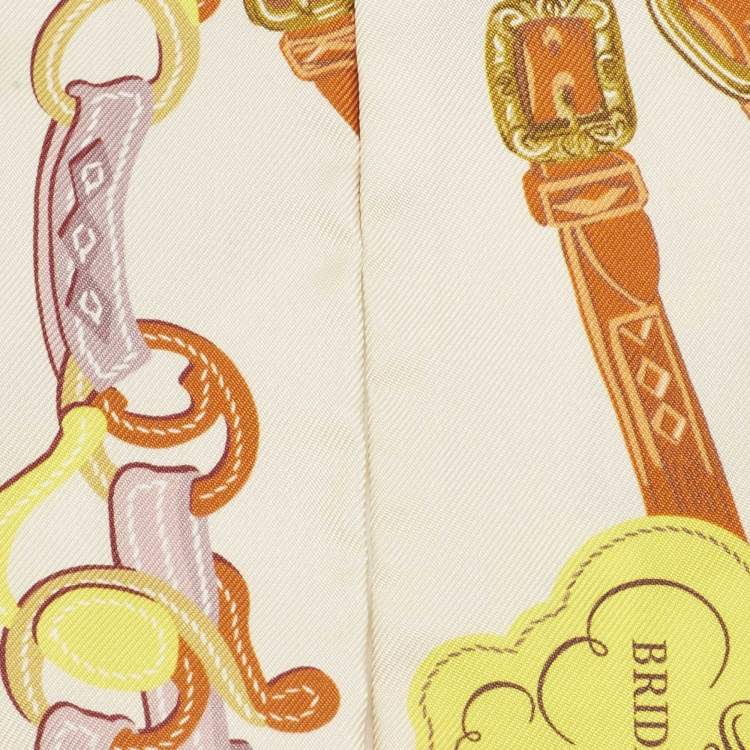 Pre Owned Hermès Crème/Orange Silk Brides de Gala Applique Pique Twilly