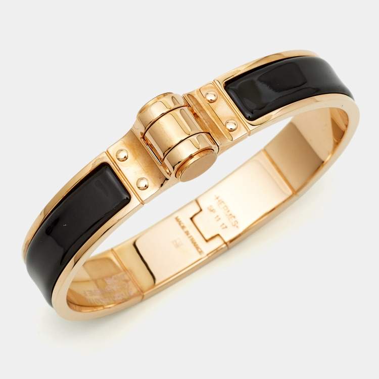 Pre Owned Hermès Hinged Enamel Rose Gold Plated Bracelet