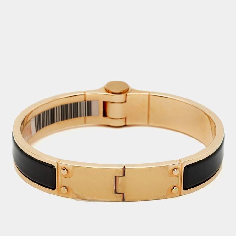 Pre Owned Hermès Hinged Enamel Rose Gold Plated Bracelet