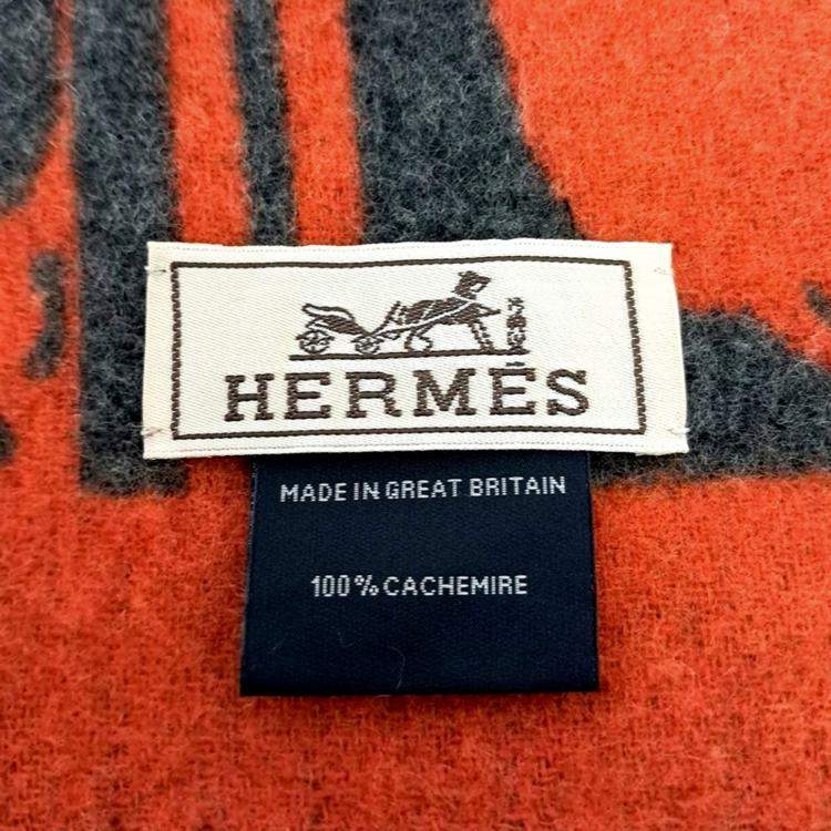 مملوكة مسبقًا Hermes Grey, Orange Cashmere Muffler