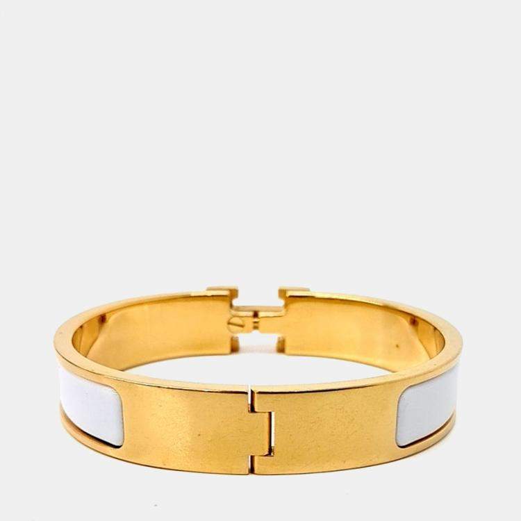 Pre Owned Hermes Clic H Gold Tone Bracelet 