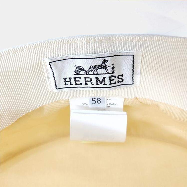 Pre Owned Hermes White Fabric Hunting Cap