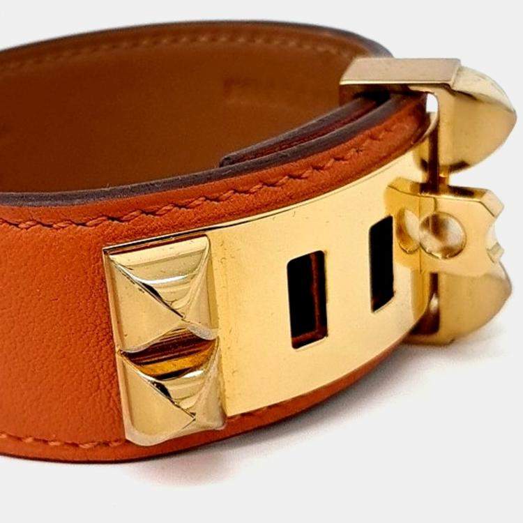 Pre Owned Hermes Orange Leather Medore Bracelet