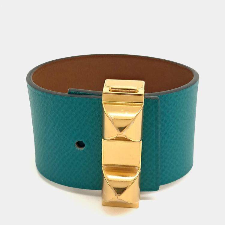 Pre Owned Hermes Green Leather Reversible Medore Bracelet