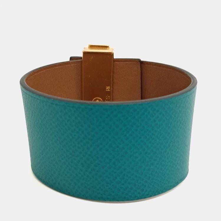 Pre Owned Hermes Green Leather Reversible Medore Bracelet