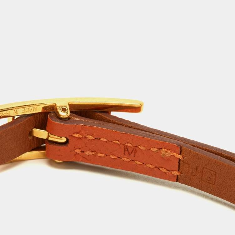 Pre Owned Hermes Behapi Leather Gold Plated Bracelet