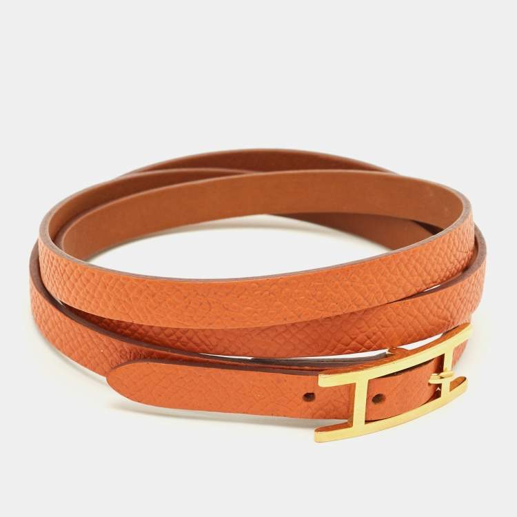 Pre Owned Hermes Behapi Leather Gold Plated Bracelet