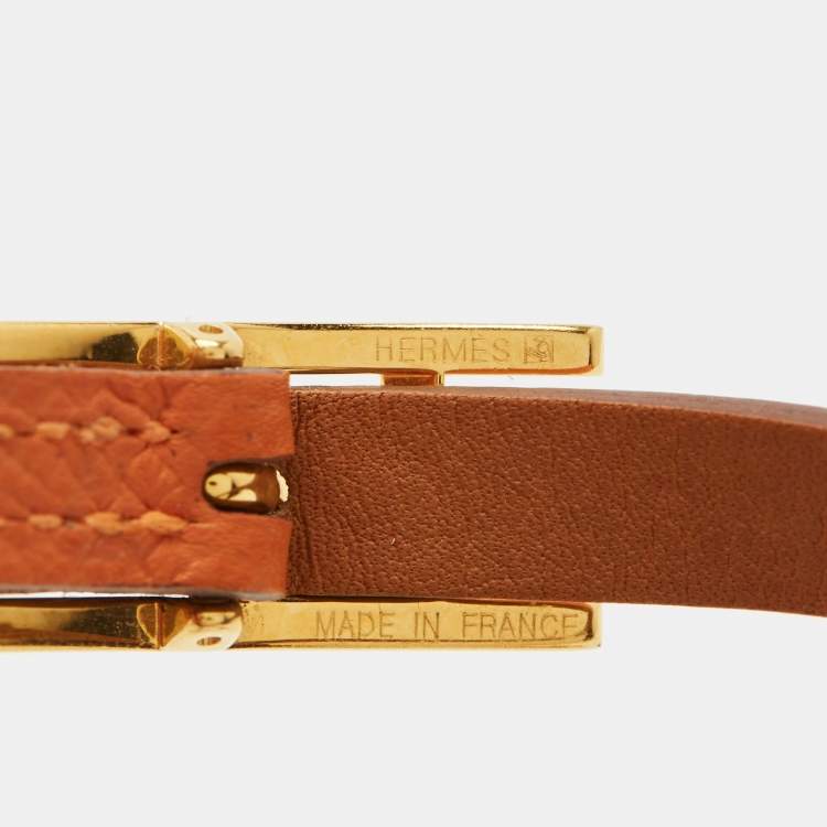 Pre Owned Hermes Behapi Leather Gold Plated Bracelet