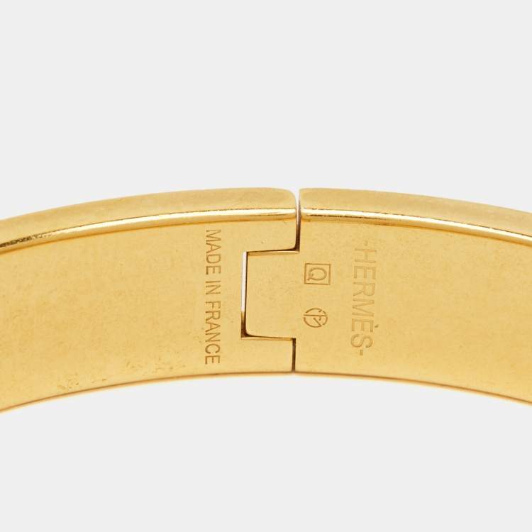 Pre Owned Hermes Clic H Black Enamel Gold Plated Bracelet