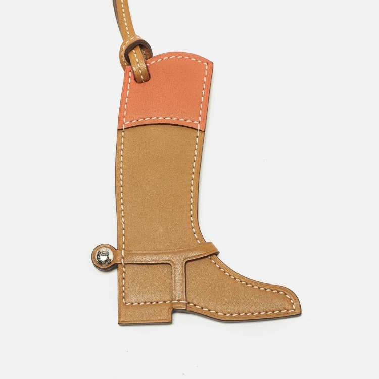 Pre Owned Hermes Natural Sable/Capuccine Veau Butler and Swift Leather Paddock Boot Bag Charm