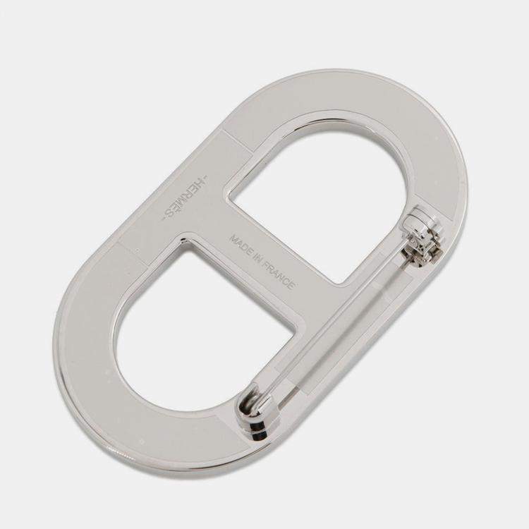 Pre Owned Hermes Chaine D'Ancre Brooch Orange Minyan Epsom Metal