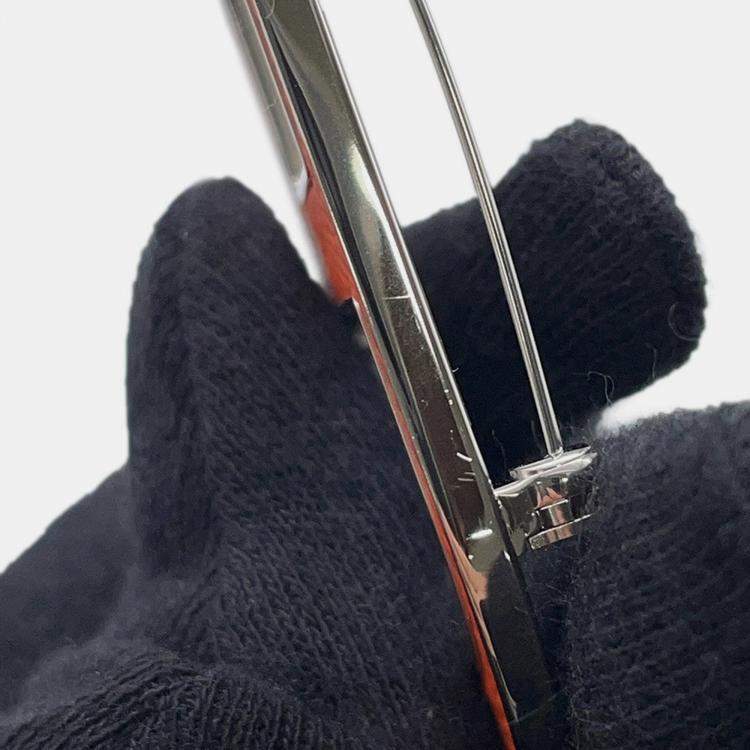 Pre Owned Hermes Chaine D'Ancre Brooch Orange Minyan Epsom Metal