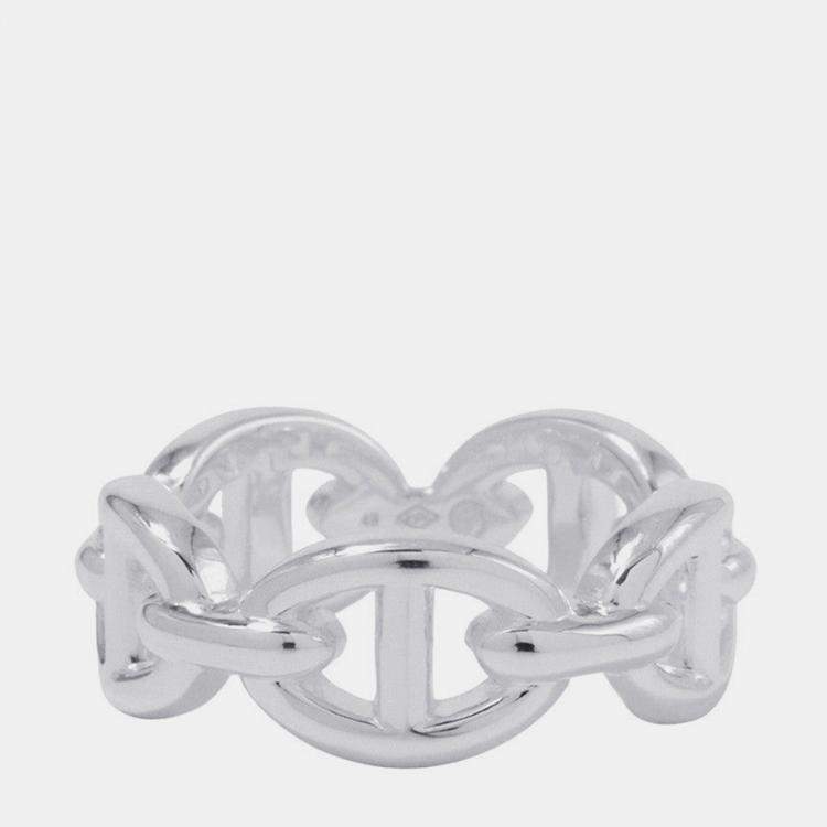 Pre Owned Hermes Chaine D'Ancre Anchene Ring Size Pm/49/#9 Sv925