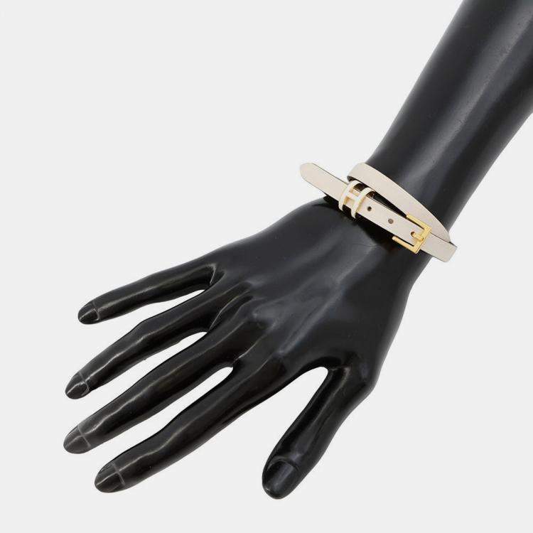 Pre Owned Hermes Pop H Double Tour Leather Bracelet Size T2 Nata Swift Leather