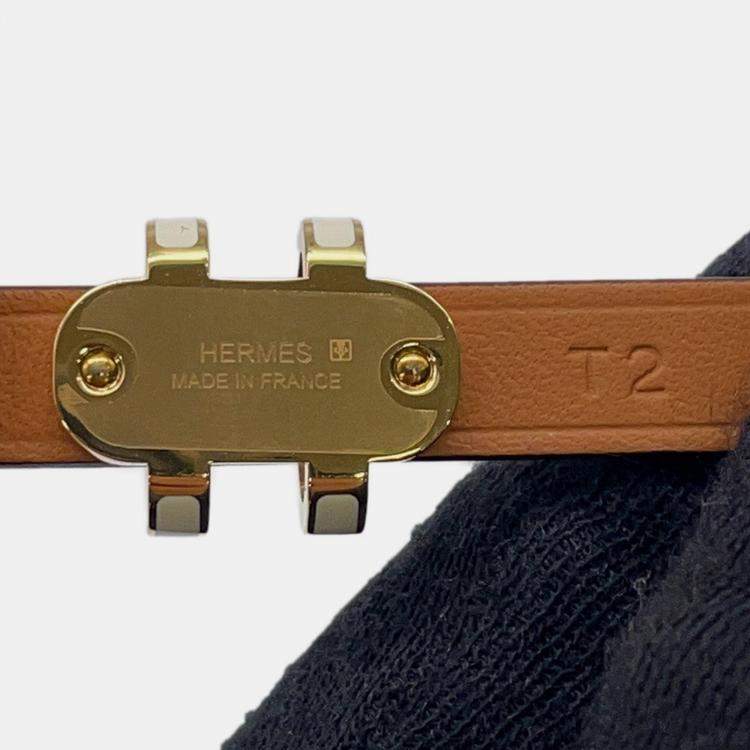 Pre Owned Hermes Pop H Double Tour Leather Bracelet Size T2 Nata Swift Leather