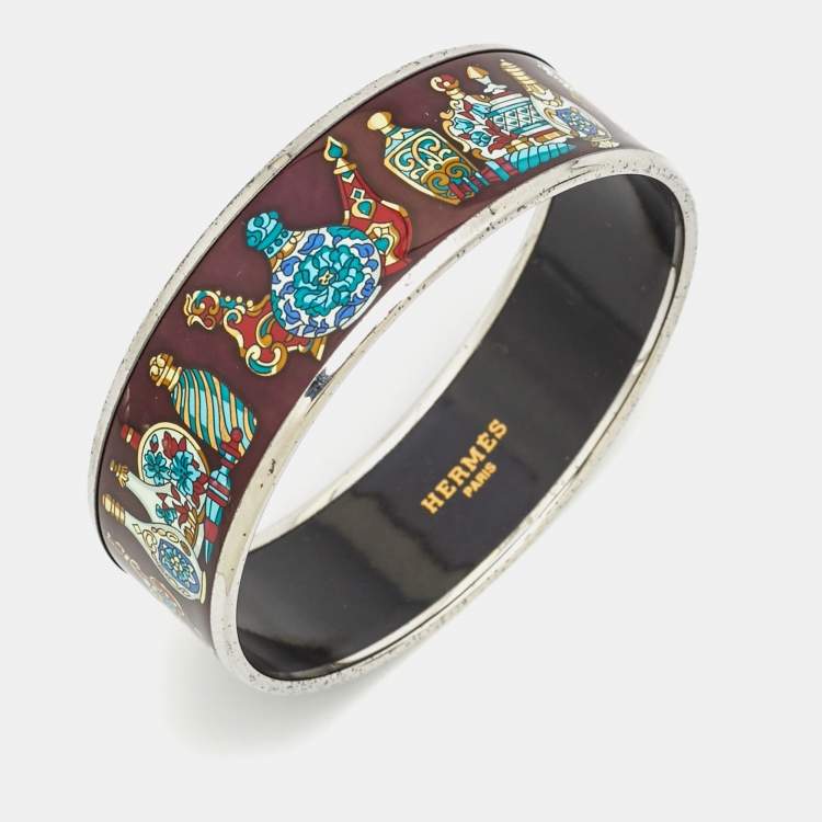 Pre Owned Hermes Enamel Palladium Plated Bangle Bracelet