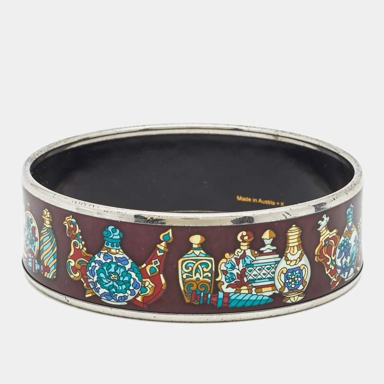 Pre Owned Hermes Enamel Palladium Plated Bangle Bracelet