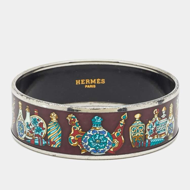 Pre Owned Hermes Enamel Palladium Plated Bangle Bracelet