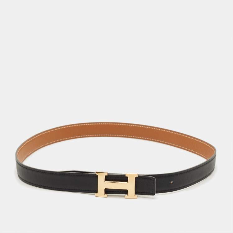 Pre Owned Hermès H Buckle 75 CM Belt Gold/Noir Epsom and Swift Leather