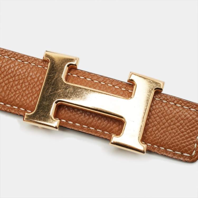 Pre Owned Hermès H Buckle 75 CM Belt Gold/Noir Epsom and Swift Leather