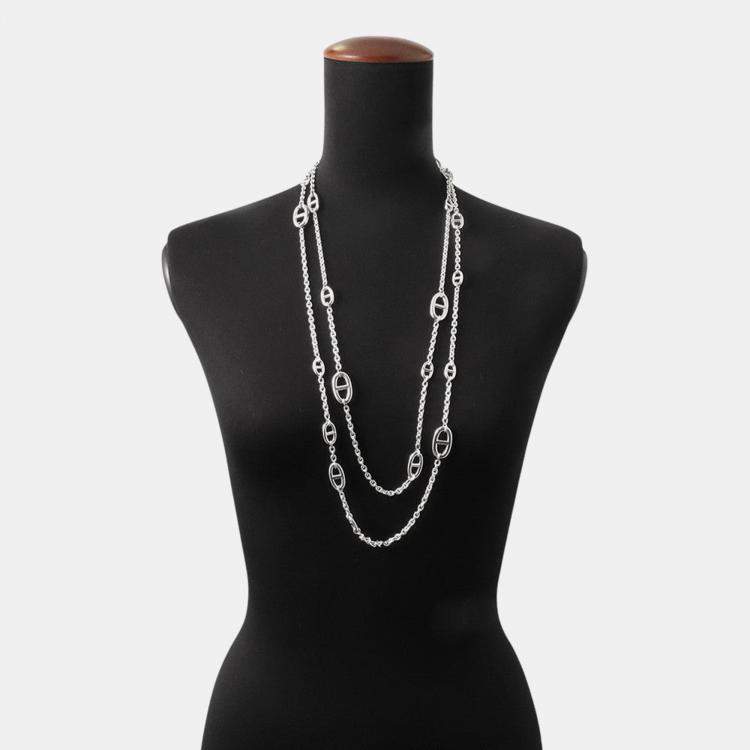 Pre Owned Hermes Chaine D'Ancre Sv925 Farandole Necklace Size 63" 