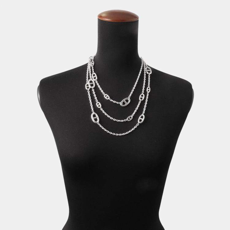 Pre Owned Hermes Chaine D'Ancre Sv925 Farandole Necklace Size 63" 