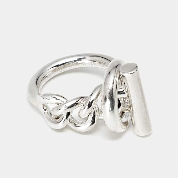 Pre Owned Hermès Croisette Sterling Silver Ring Size 55