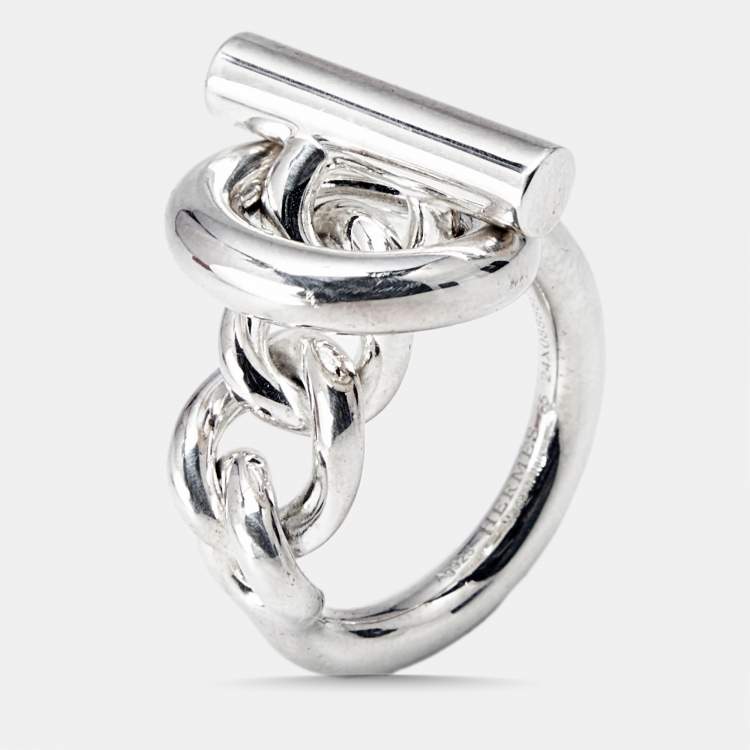 Pre Owned Hermès Croisette Sterling Silver Ring Size 55