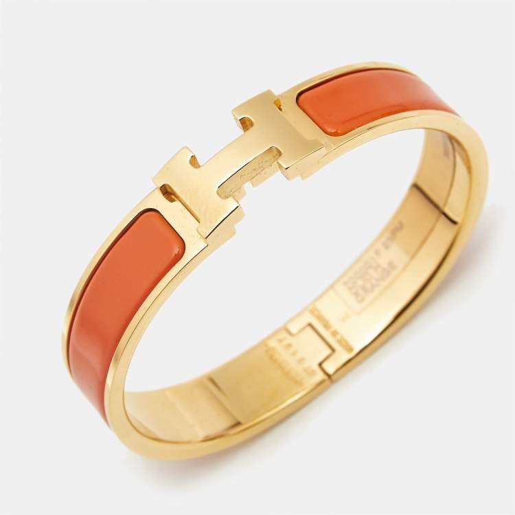 Pre Owned Hermès Clic H Enamel Gold Plated Bracelet