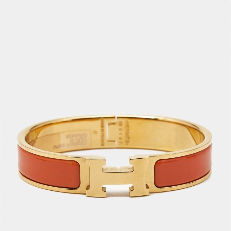 Pre Owned Hermès Clic H Enamel Gold Plated Bracelet