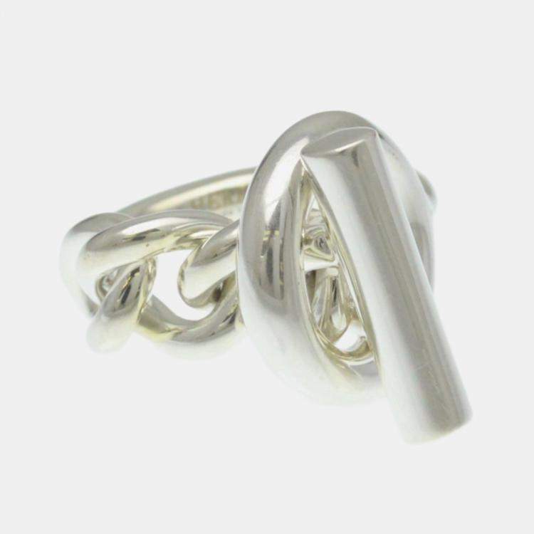 مملوكة مسبقًا Hermes Croisette Ring GM Silver Fashion No Stone Band Ring Silver