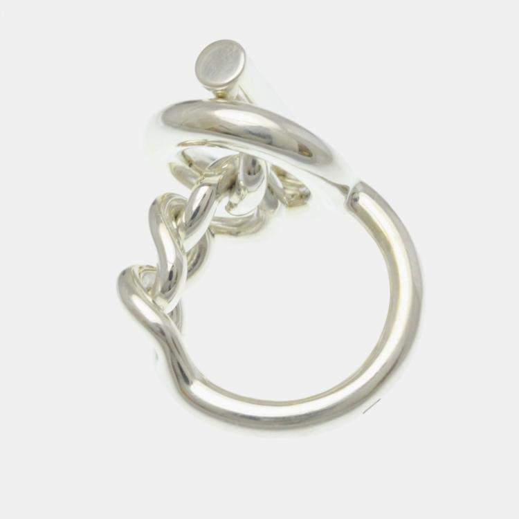 مملوكة مسبقًا Hermes Croisette Ring GM Silver Fashion No Stone Band Ring Silver