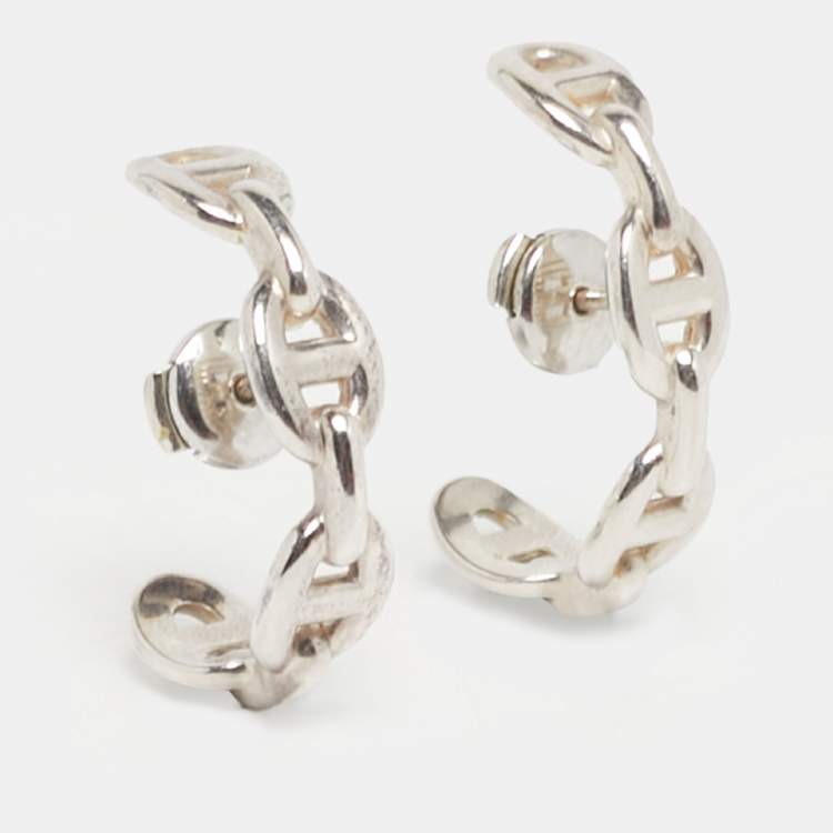 Pre Owned Hermes Chain d'Ancre Sterling Silver Earrings