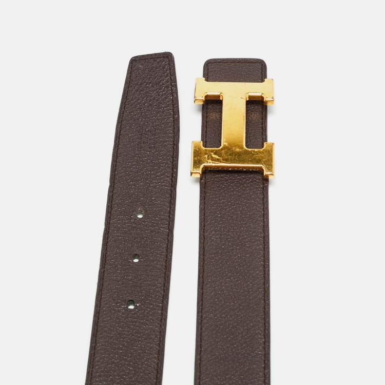 Pre Owned Hermes H  Reversible Buckle 90CM Chocolat/Black Togo and Box Leather