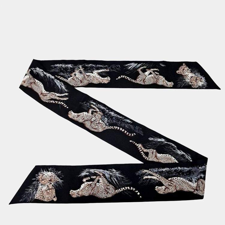 Pre Owned Hermes Maxi Twilly Black Scarf