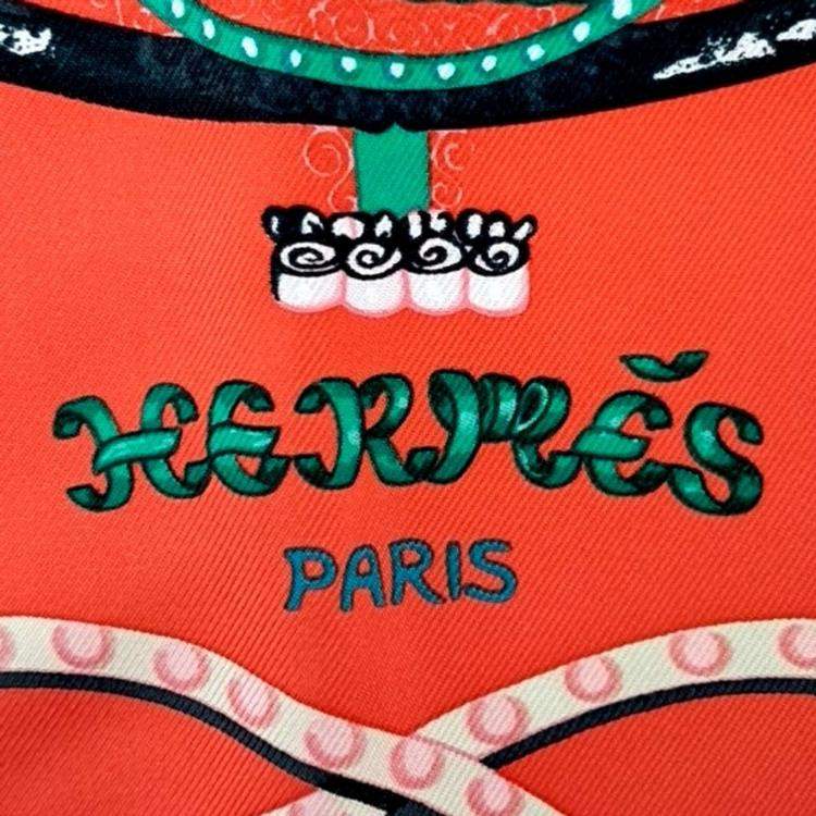 Pre Owned Hermes Red Multicolor Silk Scarf