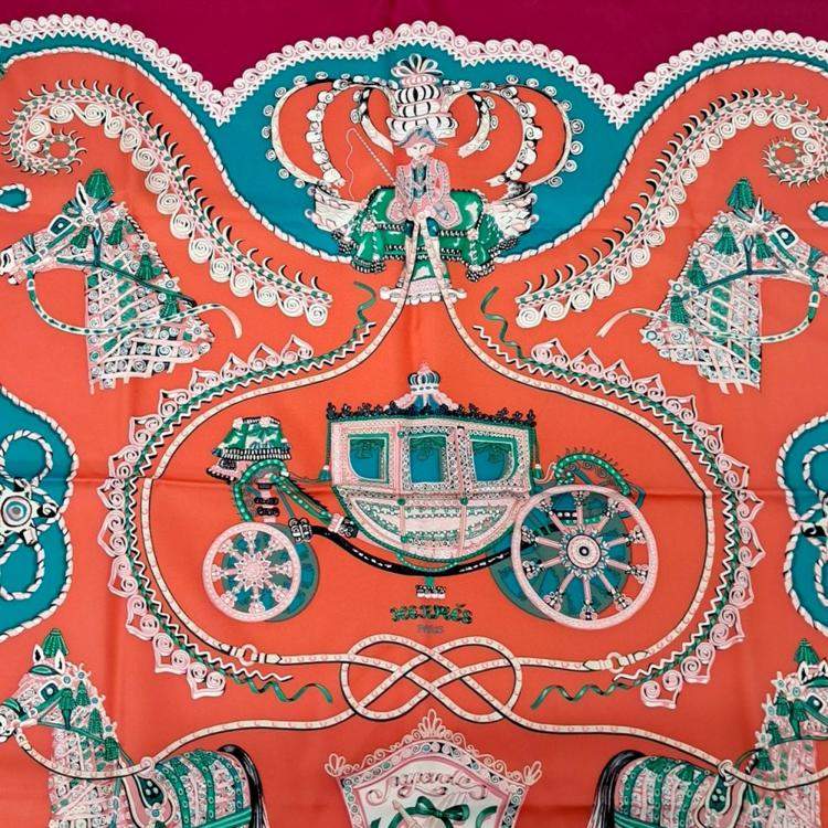 Pre Owned Hermes Red Multicolor Silk Scarf