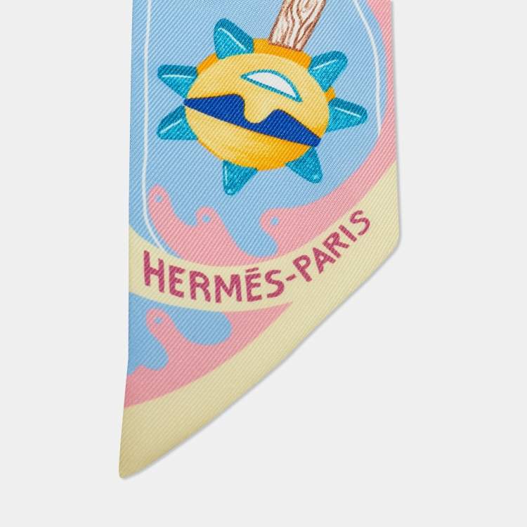 Pre Owned Hermes Blue Silk Funny Ice Cream Twilly 