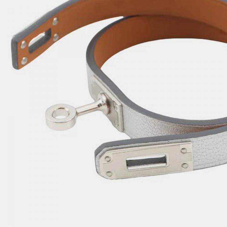 Pre Owned Hermes Mini Kelly Double Tour Bracelet Size T2 Silver Chevre Shamqila