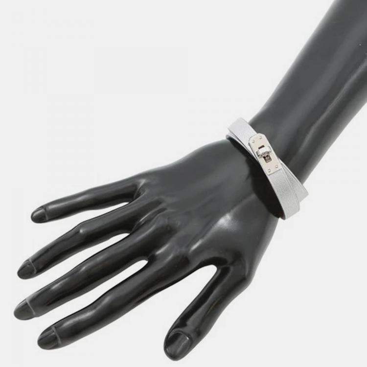 Pre Owned Hermes Mini Kelly Double Tour Bracelet Size T2 Silver Chevre Shamqila
