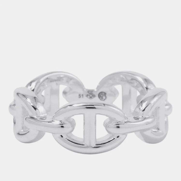 Pre Owned Hermes Chaine D'Ancre Anchene Ring Size Pm/51/#11 Sv925