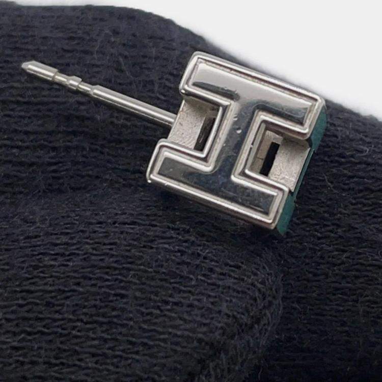 Pre Owned Hermes Cage Do Ash H Cube Earrings Light Blue Metal