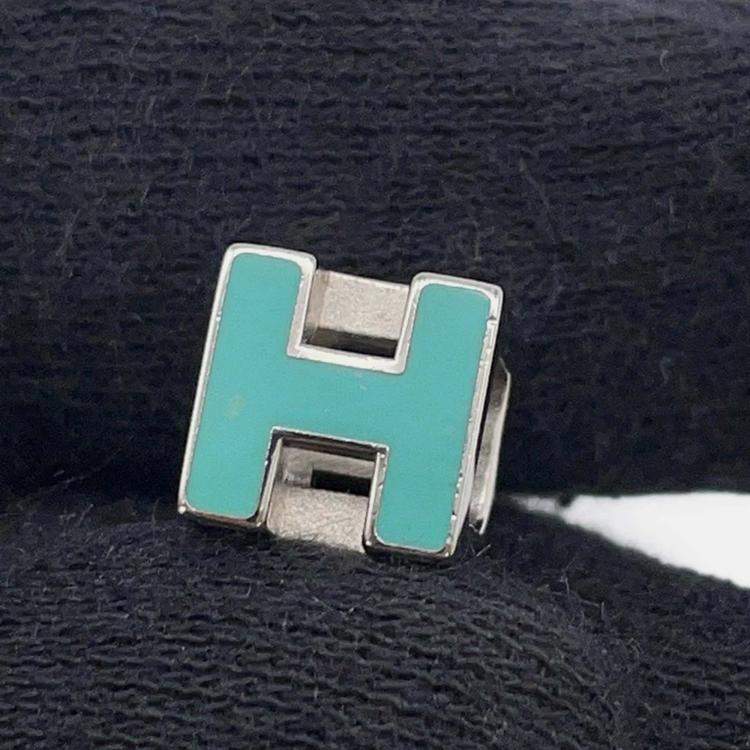 Pre Owned Hermes Cage Do Ash H Cube Earrings Light Blue Metal