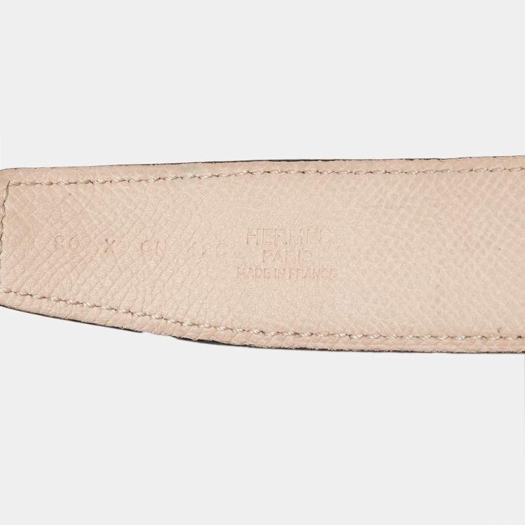 Pre Owned Hermes H Guilloche Buckle Belt 90CM Rose Sakura/Blue Nuit Epsom and Swift Leather