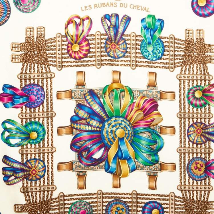 Pre Owned Hermes Green Les Rubans du Cheval Silk Scarf