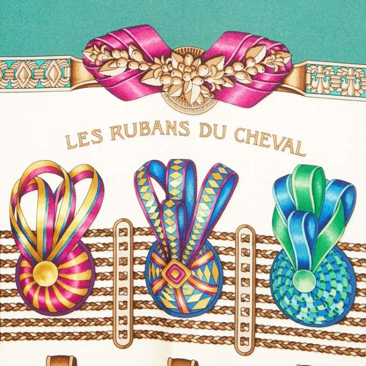 Pre Owned Hermes Green Les Rubans du Cheval Silk Scarf