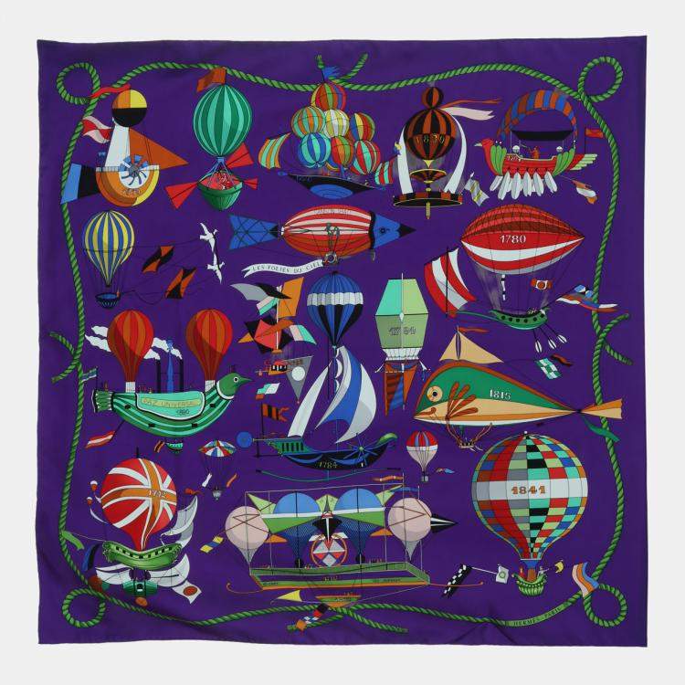 Pre Owned Hermes Les Folies Du Ciel Multicolor/Purple Silk Scarf