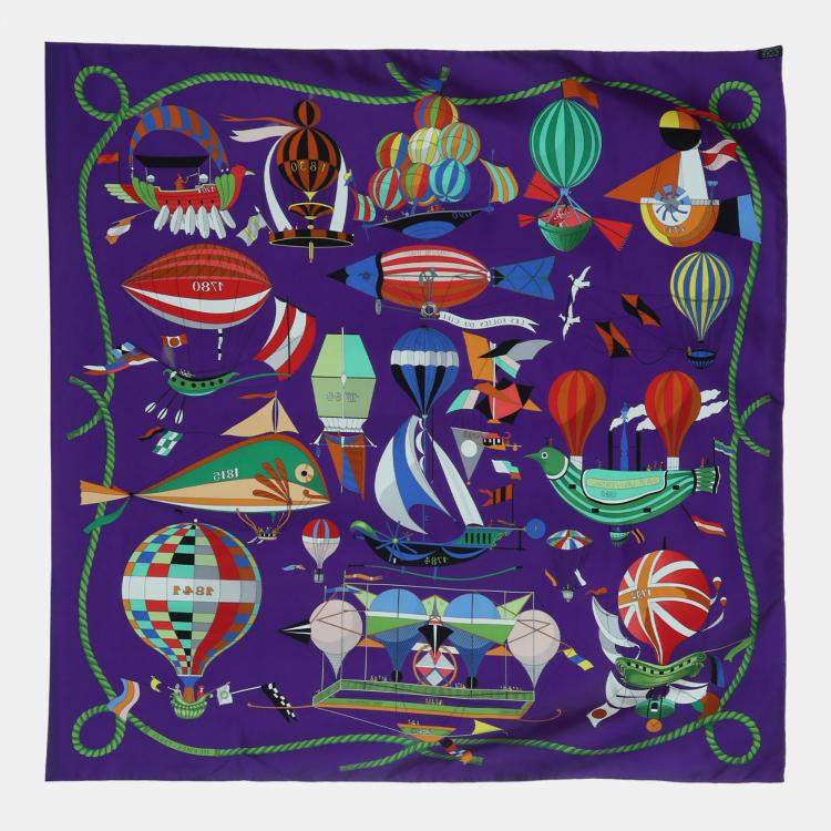Pre Owned Hermes Les Folies Du Ciel Multicolor/Purple Silk Scarf