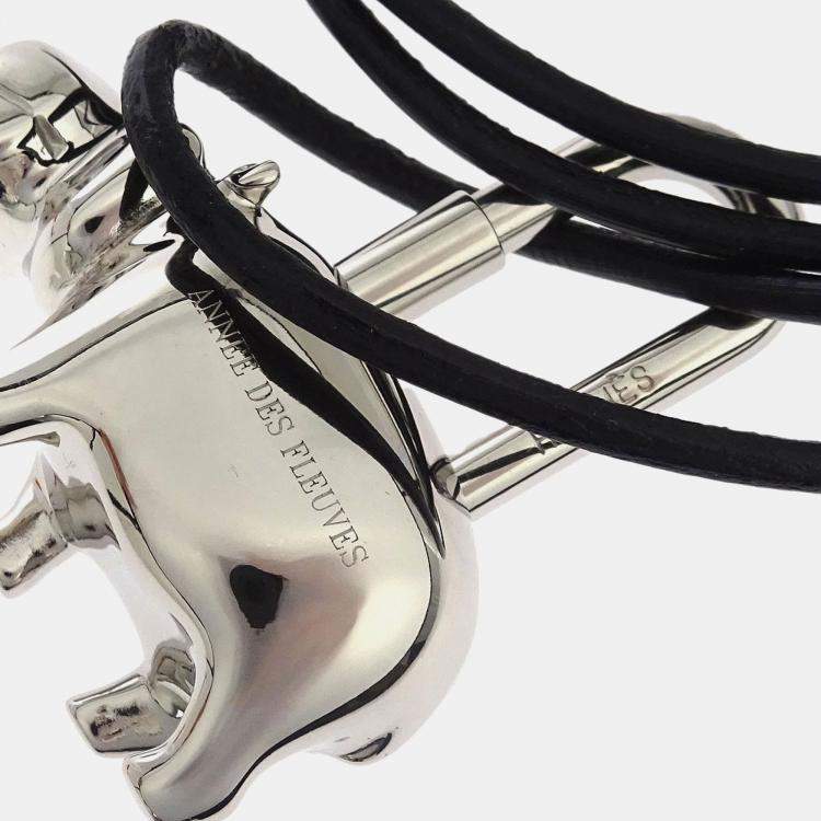 Pre Owned Hermes Annee Des Fleuves Hippopotamus Choker Necklace Silver